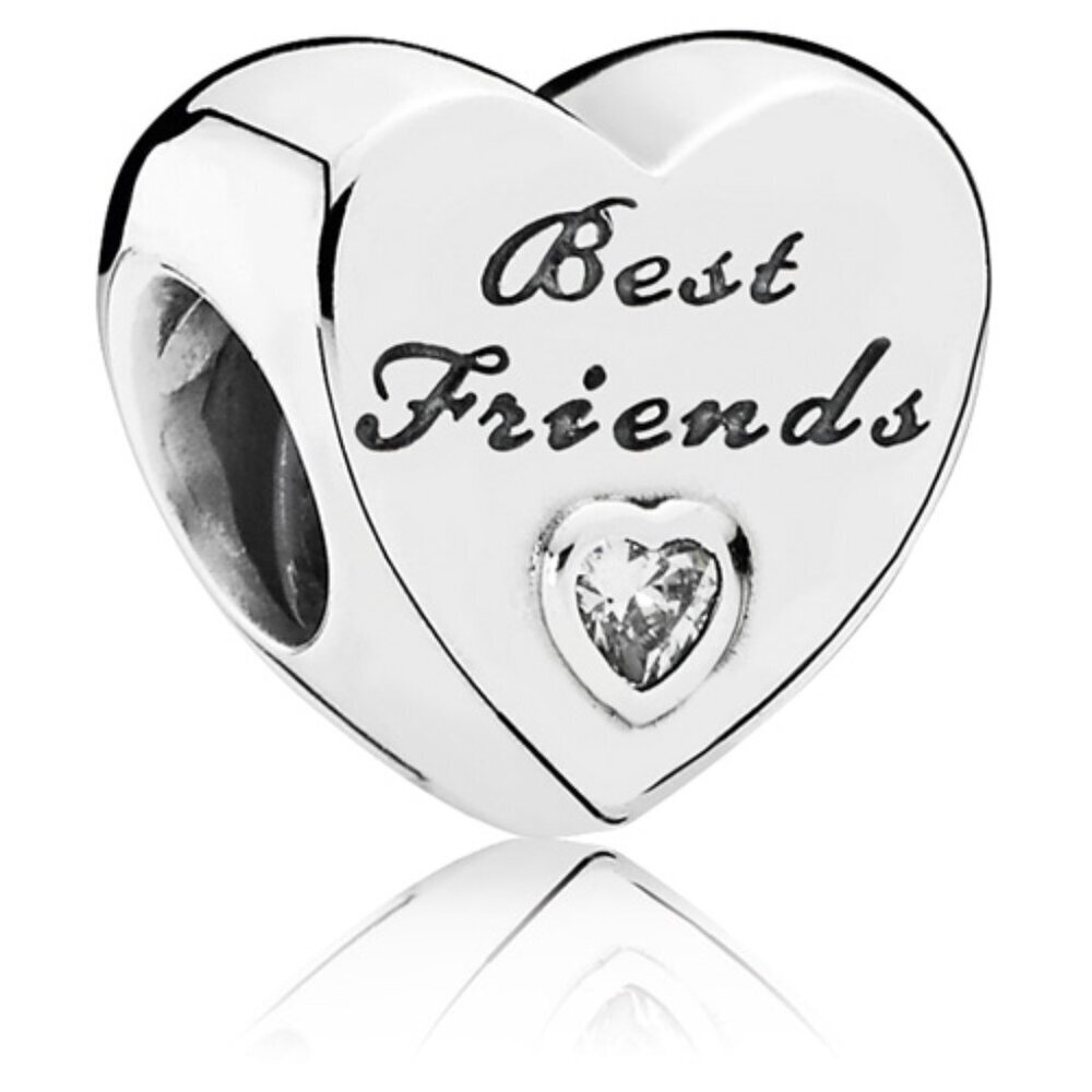PANDORA Friendship Heart Charm Authentic Silver Clear Zirconia Double-Sided Gift